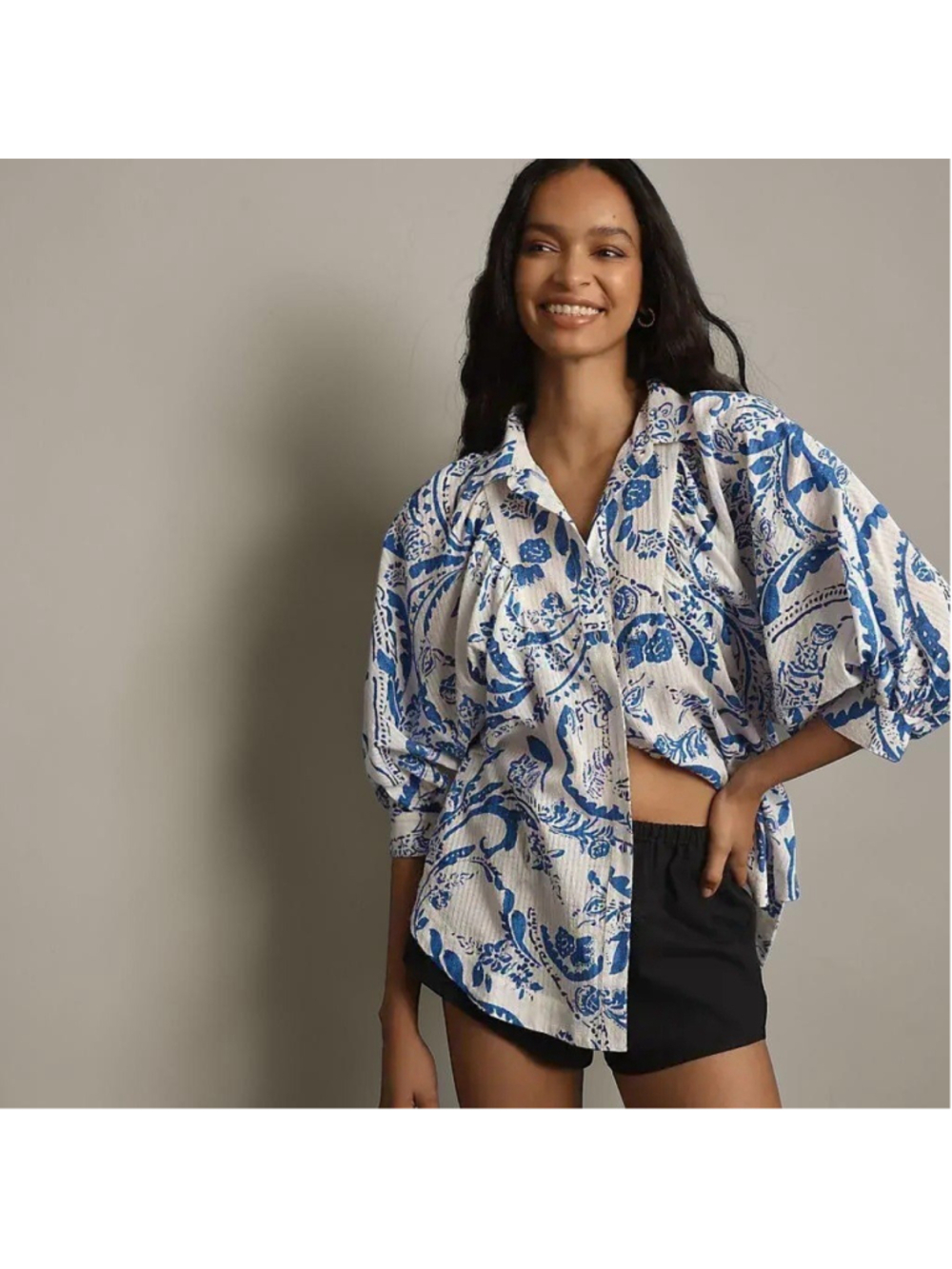 Maeve Anthropologie Flowy Voluminous Buttondown Shirt Sz XS Floral Paisley